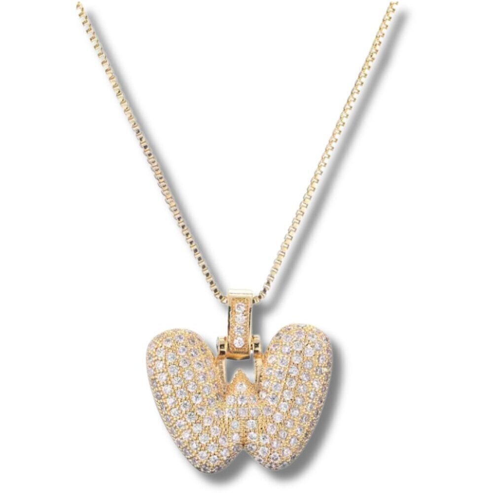 Bubble Letter Pendant "W" Initial w/Necklace Chain